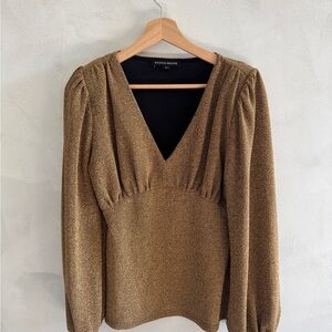 Boston Proper - Shimmer Puff Sleeve Plunge Top - Size Small